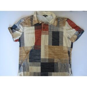 Ouku Shirt Mens Large Multicolor Abstract Geometric Print Polo Short Sleeve